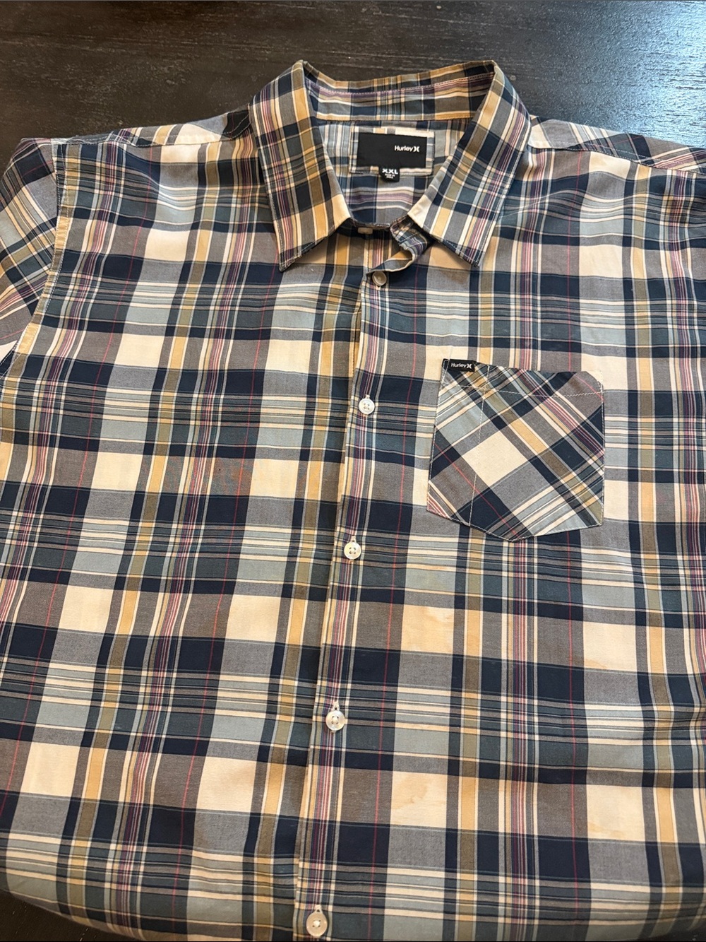 Hurley Plaid Button-Down Shirt in Navy, Tan and Cream